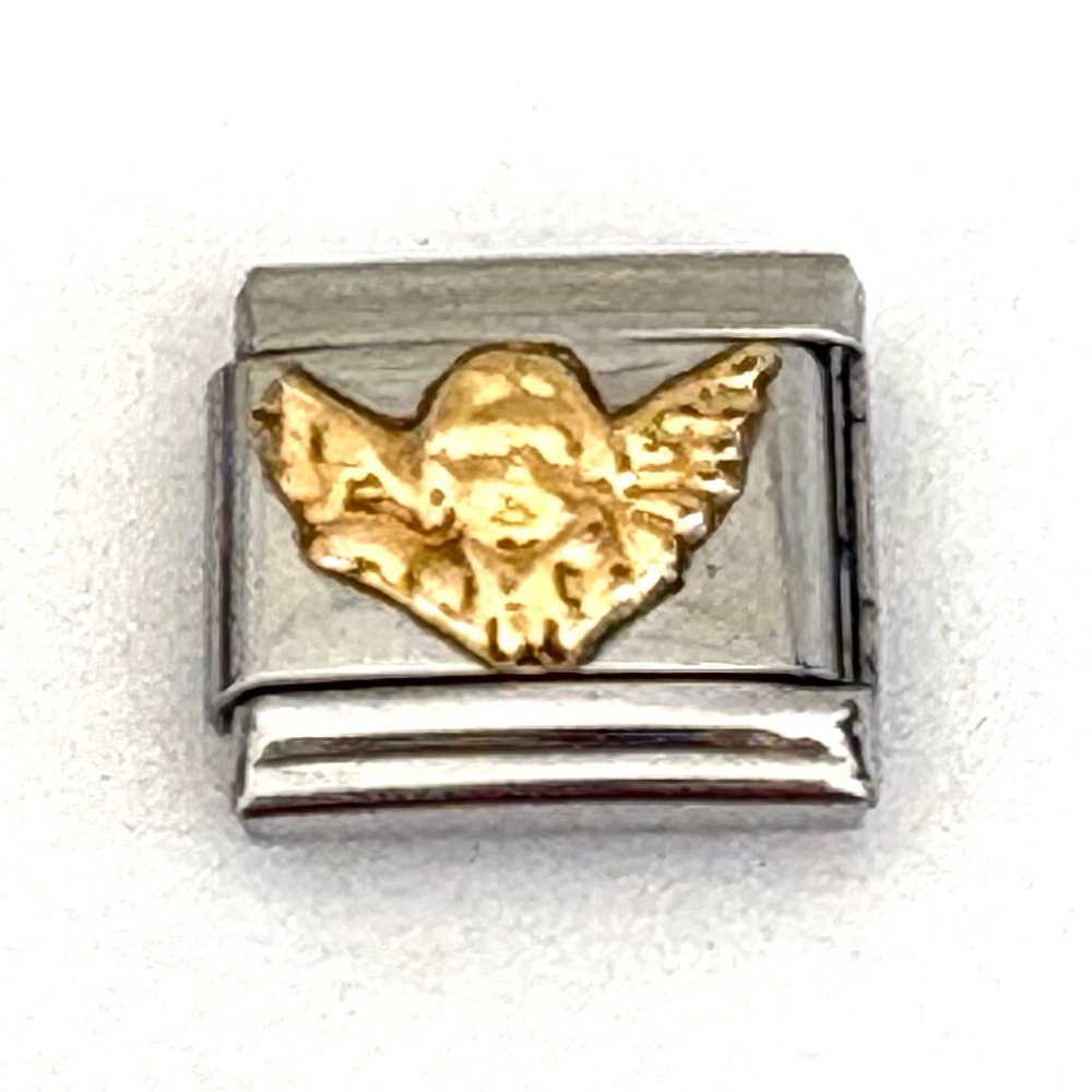 Vintage Y2K Italian Charm Link For Bracelet Stainless Steel & Gold Angel